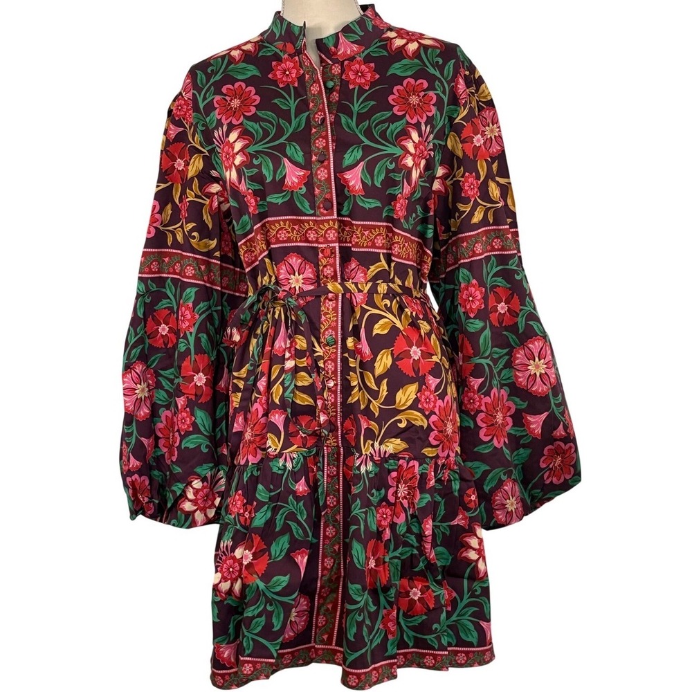 Alden Adair Adele Dress Floral Mock Neck Puff Balloon Sleeve Mini Dress XL NWT